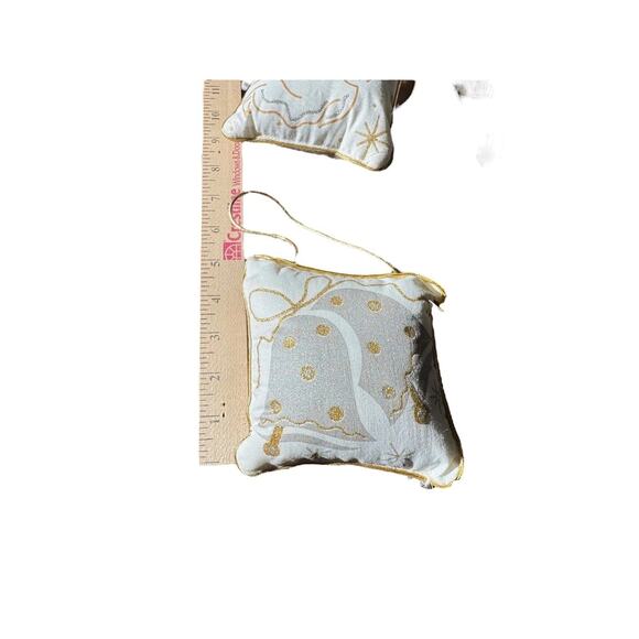 Vintage Holiday Collection Angel Silver Bell Door Hanger Gold Trim Pillow Decor - Picture 9 of 9